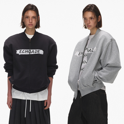 ECHOADE宽松版胶带印花棒球服上衣早春精致长袖卫衣拉链夹克外套