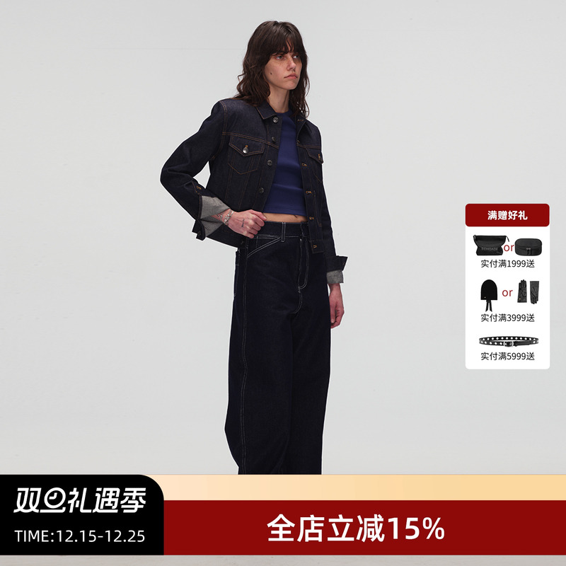 ECHOADE时髦灵动 正肩版型微露腰线延展比列利落短款牛仔外套夹克