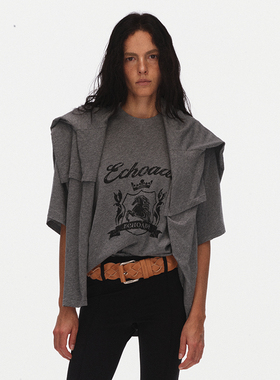 ECHOADE 经典时髦软糯透气短袖印花T恤宽松廓形圆领做旧休闲上衣