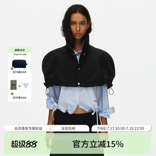 ECHOADE精致时髦 挺括有型短款斗篷夹克叠穿拉链黑色上衣外套