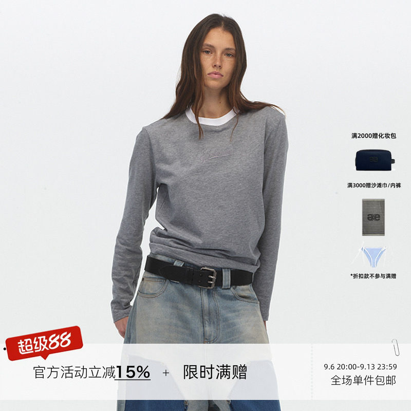 ECHOADE松弛百搭 撞色领口设计早春叠穿神器实穿圆领长袖T恤图片