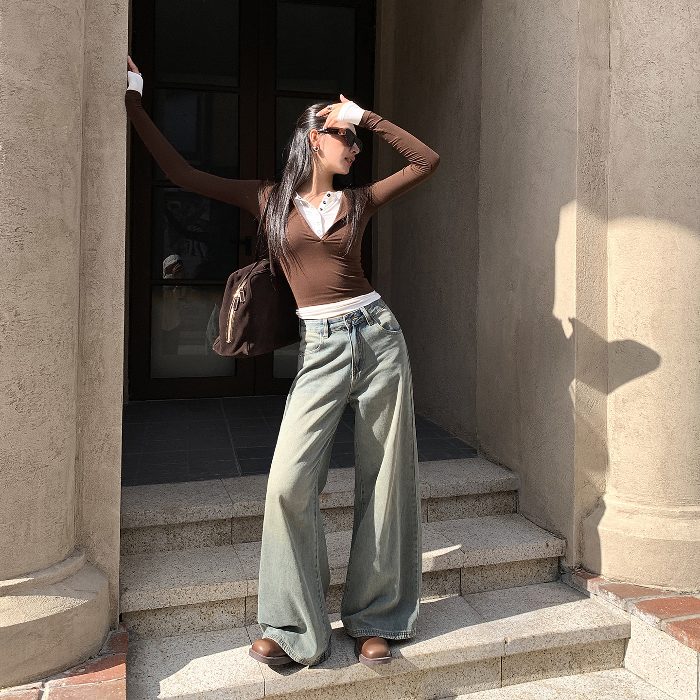 有范儿｜高腰大阔腿牛仔裤女美式复古做旧宽松显瘦梨形身材直筒裤,女装/女士精品,牛仔裤,淘宝优惠券,粉丝福利购,淘宝优惠卷