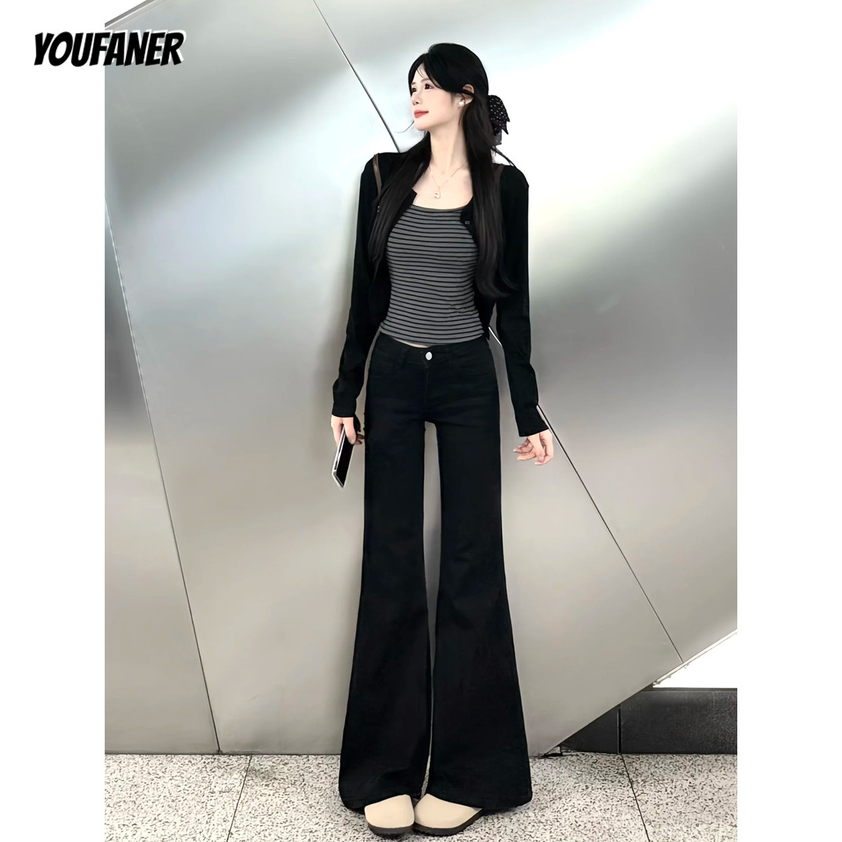 黑色微喇叭牛仔裤女秋2025新牛仔裤