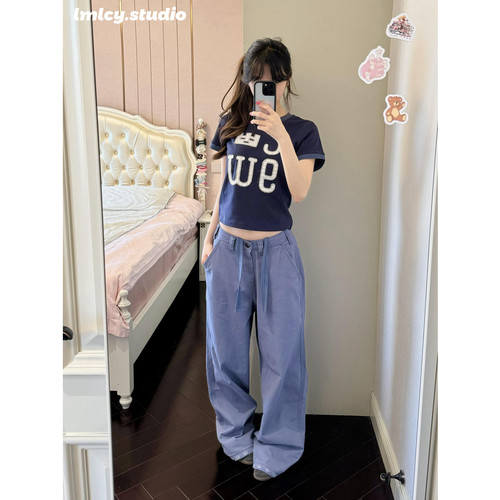 LMLCY｜法工蓝工装牛仔裤女慵懒松弛复古宽松垂感显瘦阔腿休闲裤