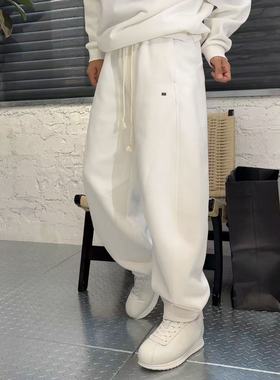 13221脚位可调节扣男士休闲卫裤冬季磨毛加厚阔腿弯刀拖地裤长裤