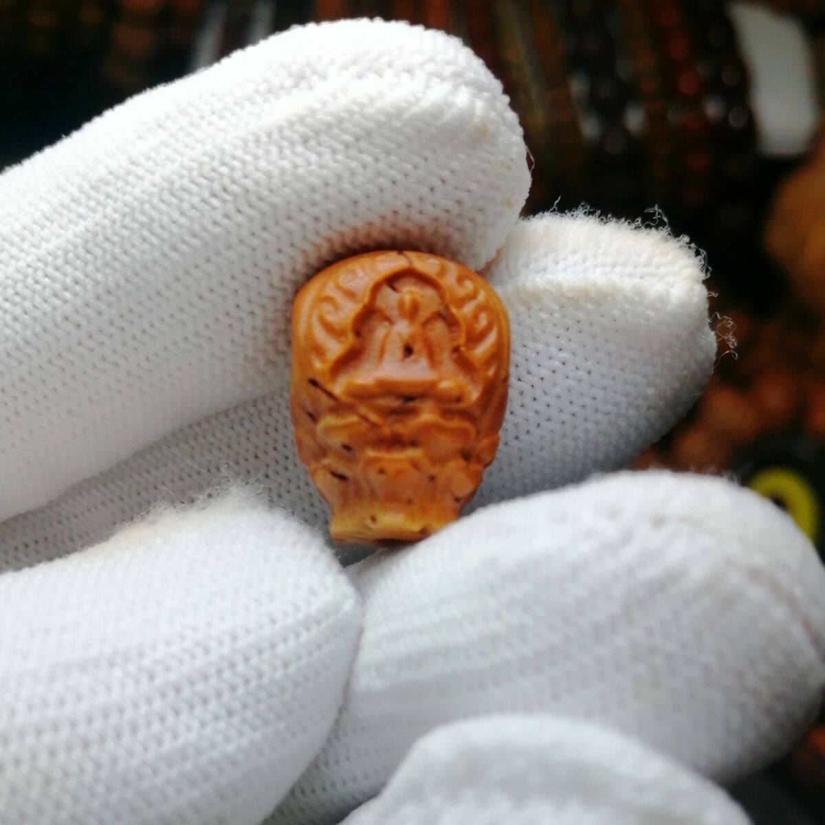 野生脑纹桃核雕刻莲花无相佛三通背云配件配饰