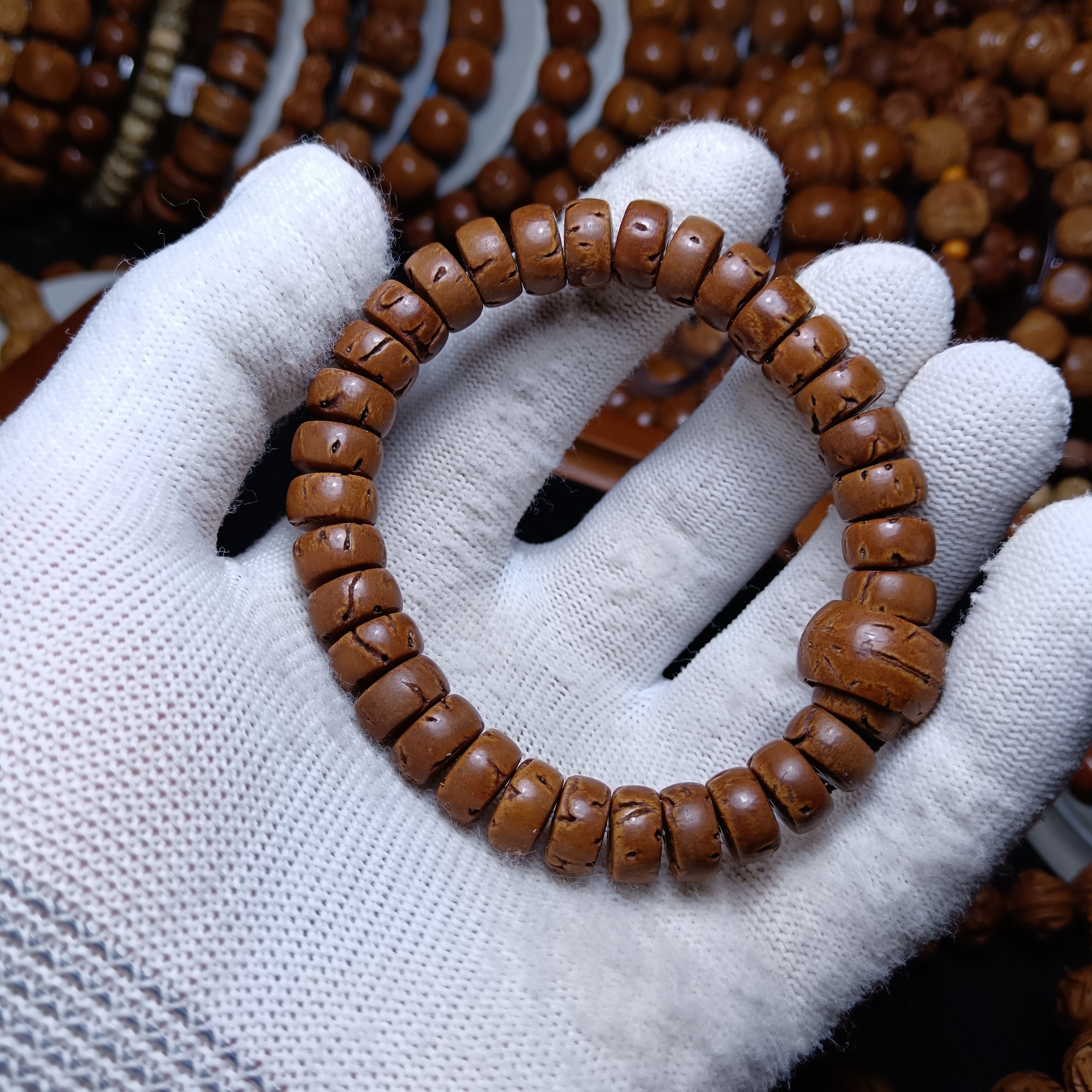 野生脑纹桃核核壁手串直切药片文玩手串