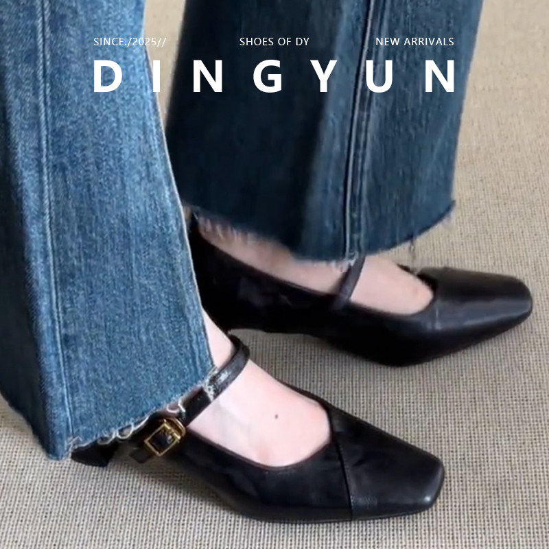 复古百搭玛丽珍鞋方头粗跟单鞋