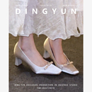 dingyun丁允高跟鞋 缎面旗袍鞋 方头粗跟单鞋 伴娘鞋 气质 法式 羊皮版