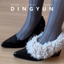 粗跟短靴加绒单鞋 女冬尖头皮鞋 气质 dingyun丁允毛毛高跟鞋 羊皮版