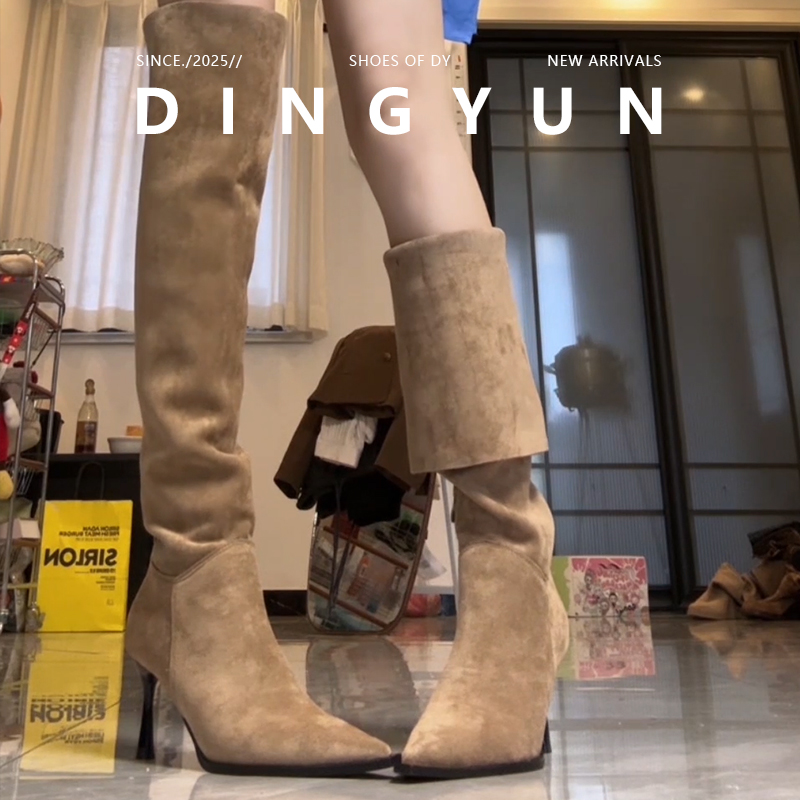 尖头绒面细高跟马丁靴保暖舒适