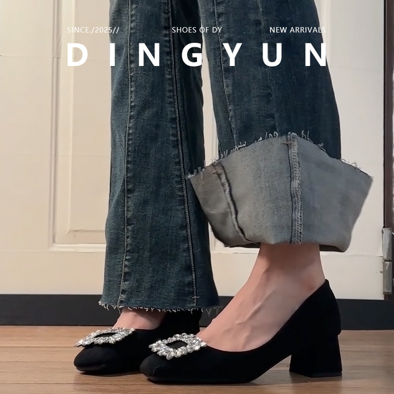 3CM/5CM百搭黑色绒面通勤高跟鞋