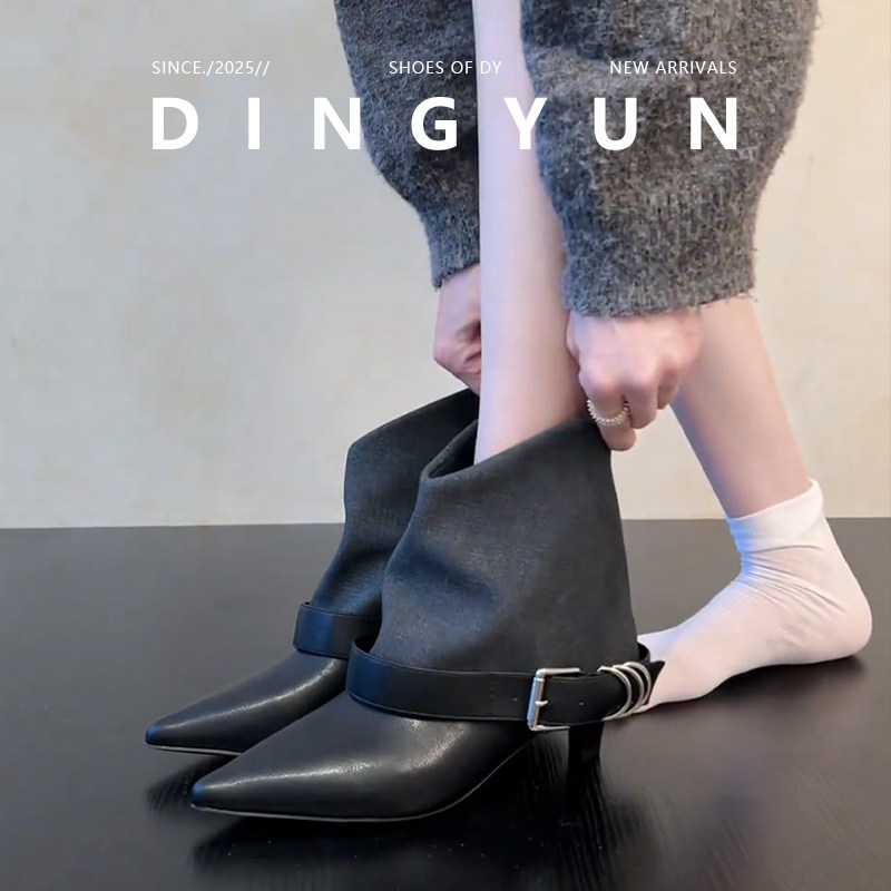 气质时尚百搭尖头高跟马丁靴