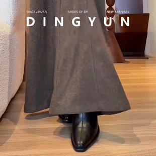 【丁允】秋冬时髦百搭内增高短靴女侧拉链简约绒面厚底粗跟瘦瘦靴