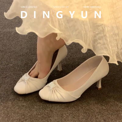 气质单鞋法式方头细跟高跟鞋绝美