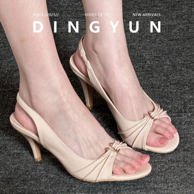 羊皮版dingyun丁允裸色高跟鞋鱼嘴凉拖鞋夏季单鞋法式罗马鞋细跟