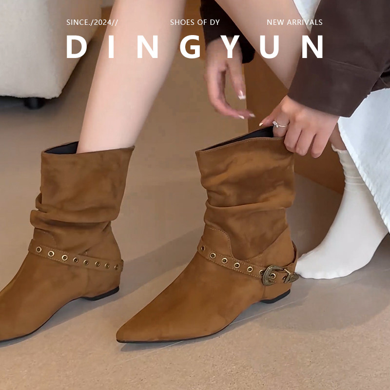 复古内增高美拉德西部牛仔靴短靴