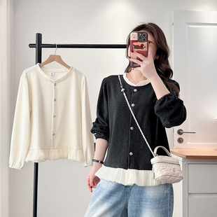 女春装 小衫 上衣大码 洋气撞色花边拼接长袖 胖mm200斤时尚 2026新款