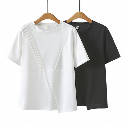 大码胖mmt恤夏2025新款开叉短袖