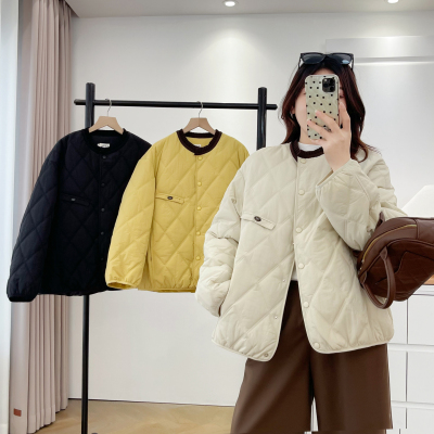 小棉衣胖妹妹大码菱形格羽绒棉服