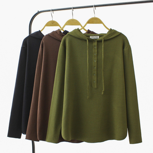 女大码 宽松休闲胖妹上衣遮肚套头衫 薄款 春季 2023年新款 连帽针织衫