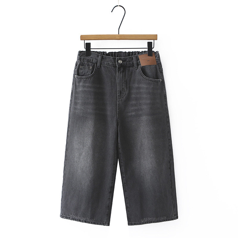 阔腿牛仔裤女大码2025夏季新款胖mm200斤显瘦半松紧腰宽松八分裤
