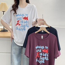 雪花棉t恤女大码2025夏季新款胖mm时尚减龄字母印花显瘦正肩半袖