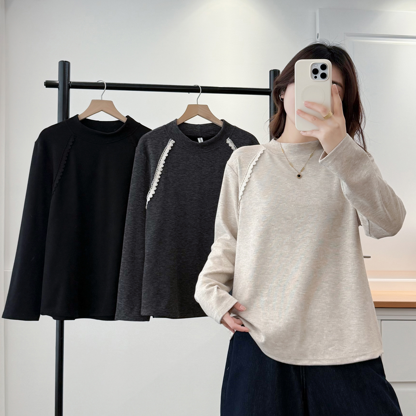 半高领打底衫女胖mm显瘦内搭上衣