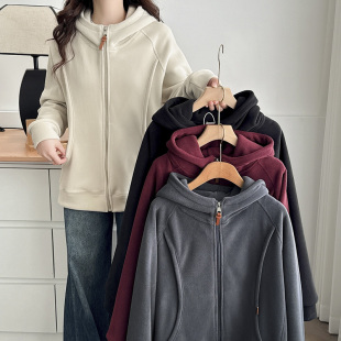 外套女大码 胖mm双面奥利绒休闲连帽卫衣 宽松200斤秋冬2024年新款