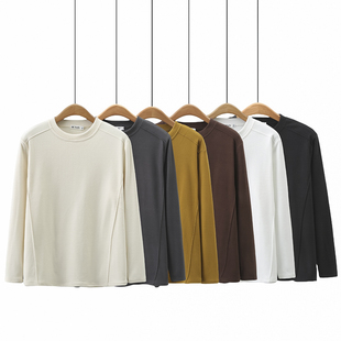 显瘦立体折线双面绒内搭上衣 胖mm200斤时尚 圆领打底衫 女秋冬大码