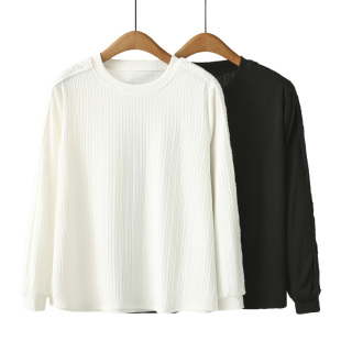 洋气花边拼接宽松套头衫 t恤女长袖 胖mm时尚 2024早秋新款 卫衣大码