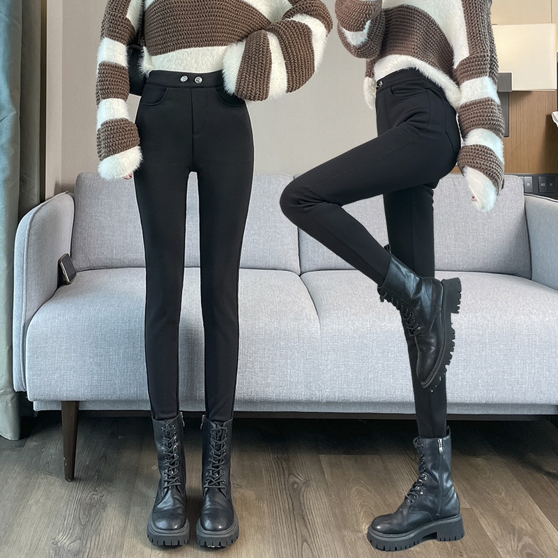 打底裤女秋冬加绒大码外穿胖mm显瘦靴裤两粒扣修身保暖小脚魔术裤