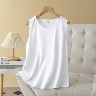 t恤打底衫 白色吊带背心女内搭大码 200斤胖mm简约圆领弧形下摆无袖