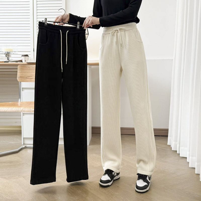 休闲阔腿裤女大码秋冬胖m200斤加绒加厚抽绳松紧腰宽松窄版直筒裤,女装/女士精品,休闲裤,淘宝优惠券,粉丝福利购,淘宝优惠卷