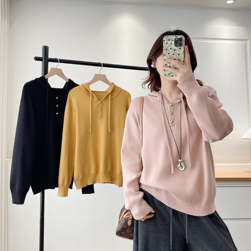 毛衣大码胖mm秋冬加厚连帽针织衫