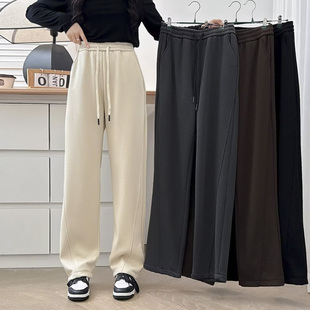 胖mm200斤抽绳加绒加厚宽松休闲裤 窄版 2024秋冬新款 女大码 阔腿裤