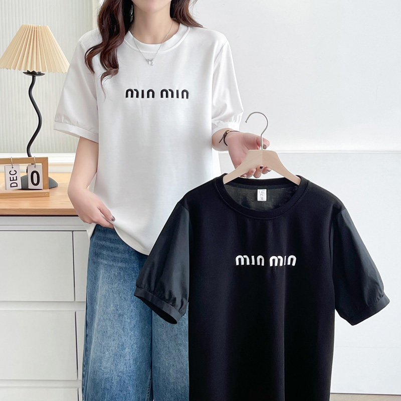胖mmt恤大码字母刺绣短袖上衣女