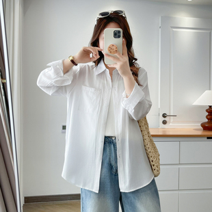 2026春夏新款 女大码 胖m200斤宽松前短后长遮屁股防晒外搭 衬衫 长袖