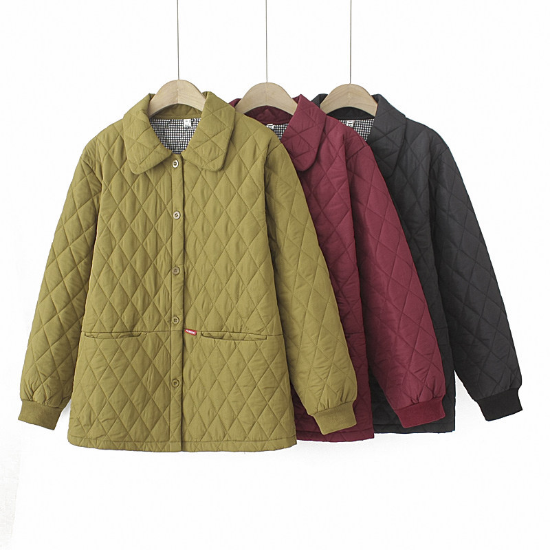 大码夹棉棉衣200斤宽松菱格棉服