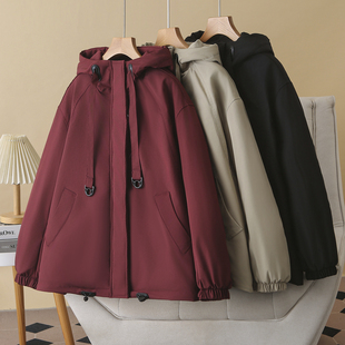 胖m200斤下摆抽绳宽松连帽派克服外套 新款 大码 加绒棉衣女2025冬季