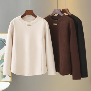 胖mm200斤加厚保暖遮肚子内搭上衣 2024秋冬新款 加绒打底衫 女大码