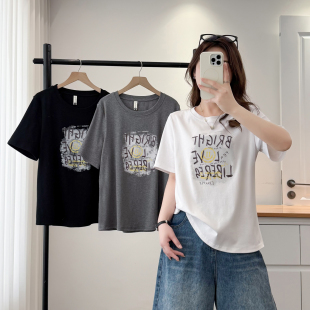 t恤女大码 宽松遮肉半袖 正肩2026夏季 字母印花胖妹妹夏装 新款 短袖