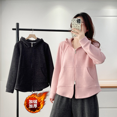 连帽卫衣女大码加绒加厚显瘦外套