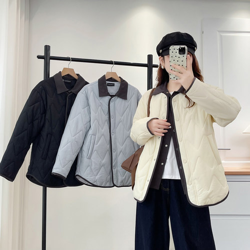 棉衣胖mm大码撞色假两件棉服外套