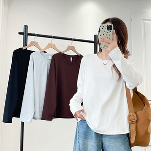 新款 打底衫 大码 纯色光板显瘦遮肚子长袖 时尚 胖妹妹t恤女2025秋季