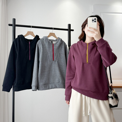 秋冬卫衣女大码奥利绒加厚连帽衫