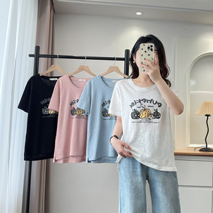 女t恤大码 新款 短袖 2025夏季 上衣 胖妹妹时尚 减龄南瓜印花正肩半袖
