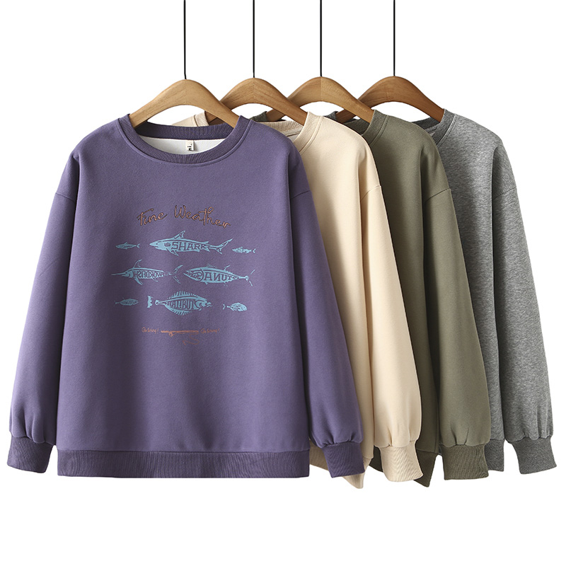 大码卫衣复古美式宽松圆领上衣女