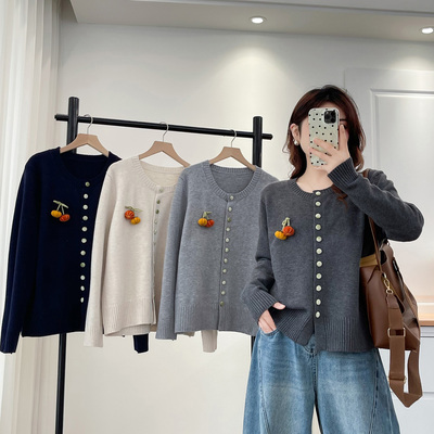 开衫女大码时尚南瓜挂件针织衫