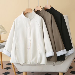 胖mm时尚 新款 立领宽松休闲下摆抽绳夹克 外套2026春季 女200斤大码